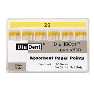 Diadent Dia-ISO GT Absorbent Paper Points, .04 Taper, Size #20, Pack of 100 - PAPER POINTS ISO-GT .04 #20 PK 100 - Image 1