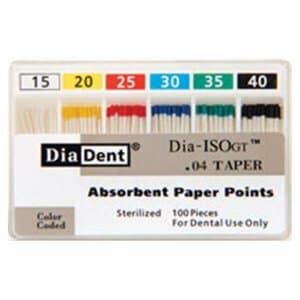 Diadent Dia-ISO GT Absorbent Paper Points, .04 Taper, ISO Size 25, Pack of 100 - PAPER POINTS ISO-GT .04 #25 PK 100 - Image 1