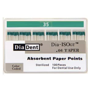 Diadent Dia-ISO GT Absorbent Paper Points, .04 Taper, Size #35, Pack of 100 - PAPER POINTS ISO-GT .04 #35 PK 100 - Image 1
