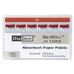 Diadent Dia-ISO GT Absorbent Paper Points, .04 Taper, ISO Size #55, Box of 100 - PAPER POINTS ISO-GT .04 #55 PK 100 - Image 1