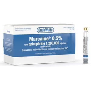 Septodont Marcaine Bupivacaine HCl 0.5% with Epinephrine 1:200,000, 1.7 mL Dental Cartridges, 50/Bx - Marcaine 0.5% w/epi 1:200,000 Bupivacaine (50) - Image 1