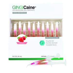 Gingicaine Topical Anesthetic Gel Syringe, 1.2 mL, Pack of 20 with 40 Dispensing Tips - GINGICAINE SYRINGE TOPICAL GEL 20x1.2ml +40TIPS - Image 1