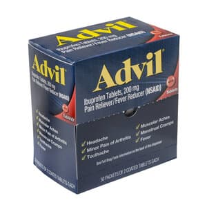 Advil Ibuprofen Tablets 200 mg, Unit Dose, 50 Pouches of 2 Tablets (100 Tablets Total) - ADVIL IBUPROFEN TABLET UNIT DOSE BX/50 2x200mg - Image 1