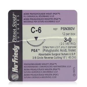Hu-Friedy Perma Sharp PGA Absorbable Braided Suture, 3-0, Violet, 18", C-6 Reverse Cutting 3/8 Circle Needle, 12/Box, PSN393V thumbnail 7