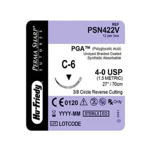 Hu-Friedy Perma Sharp PGA Absorbable Suture, Undyed Braided, 4-0, C-6 Reverse Cutting 3/8 Circle Needle, 27", 12/Box, PSN422V thumbnail 6