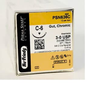 Hu-Friedy Perma Sharp Chromic Gut Suture, 3-0, 27", C-6 Reverse Cutting 3/8 Circle Needle, 12/Box, PSN636C thumbnail 10
