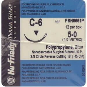 Hu-Friedy Perma Sharp Suture, 5-0 Polypropylene, Blue, 18", C-6 3/8 Circle Reverse Cutting Needle, 12/Box, PSN8661P thumbnail 7