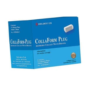 CollaForm Absorbable Collagen Wound Dressing Plugs, 10 x 20 mm, 5/Box - CollaForm Plugs 10 x 20 mm 5/Box. Absorbable Collagen Wound Dressing composed - Image 1