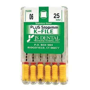 JS Dental K-File Plus with Stops & mm Markings, 25mm, Size #6, Pack of 6 - K-FILE PLUS W/STOPS & MM MARKINGS 25MM #6 PK6 - Image 1