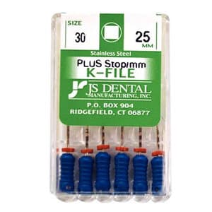 JS Dental K-File Plus with Stops, Size 30, 25mm, Blue, 6/Box thumbnail 2