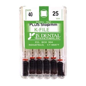 JS Dental K-File Plus Stainless Steel Endodontic File, Size #40, 25 mm, with Rubber Stops and mm Markings, 6/Box thumbnail 3