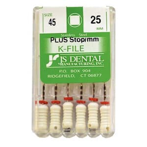 JS Dental K-Files Plus, #45 White, 25mm, Stainless Steel, with Rubber Stops & mm Markings, 6/Box thumbnail 3
