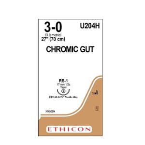Ethicon Chromic Gut Surgical Suture, 3-0, 27", RB-1 Taper Point Needle, 1/2 Circle, 36/Box thumbnail 2