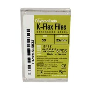 Kerr K-Flex Endodontic Files, #50 (Yellow), 25mm, Stainless Steel, Color-Coded Plastic Handle, 6/Pack, 15158 thumbnail 12