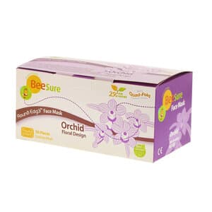 BeeSure Floral Earloop Face Mask, Orchid Printed Design, ASTM Level 3, 50/Box, BE2320 thumbnail 6