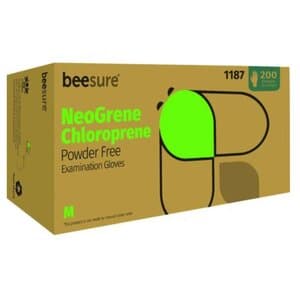 BeeSure NeoGrene Chloroprene Exam Gloves, Medium, Green, Box/300 - BEESURE NEOGRENE BOX/200 CHLOROPRENE GLOVE MD - Image 1
