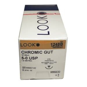 Roylan Chromic Gut Suture, 5-0, 18" Monofilament, Absorbable, C-3 Precision Reverse Cutting 3/8 Circle Needle 13mm, Coated Undyed, 12/Box - Suture Chromic Gut Und DSM13 - Image 1
