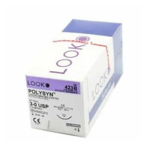 LOOK PolySyn 3-0 PGA (Polyglycolic Acid) Braided Suture with C-6 3/8 Circle Needle, Undyed, 27 Inch, Pack of 12 - SUTURE 3-0 PGA W/C6 NEEDLE BX 12 27 INCH - Image 1