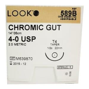 LOOK™ Sharpoint™ 4-0 Chromic Gut Suture, Monofilament, T-4 1/2 Circle Needle, 14", Undyed Beige, 12/Bx - ---4/0 Chromic Dental Suture, Gut, 14", T4, 12/bx - Image 1