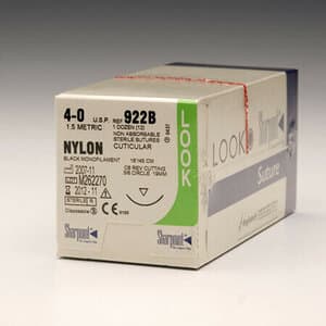 LOOK Sharpoint Nylon Monofilament Suture, 4-0, C-6 3/8 Circle Needle, Black, 18 Inch, Box of 12 - NYLON 4-0 SUTURE C6 NEEDLE BX/12 18 - Image 1