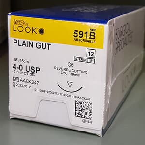 LOOK™ Sharpoint™ 4-0 Plain Gut Suture, 18" with C-6 3/8 Circle Needle, Beige, Box of 12 - 4/0 Plain Gut Suture, 18", C6 (12) - Image 1