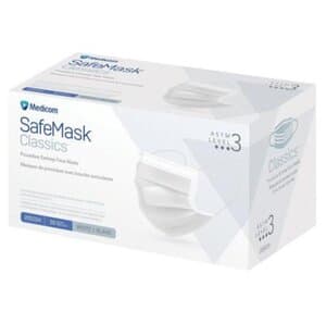 Medicom SafeMask Classics Procedure Earloop Face Mask, ASTM Level 3, White, Box of 50 - SAFEMASK CLASSICS WHITE LEVEL 3 BOX 50 - Image 1