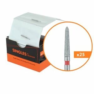 Meisinger Singles Disposable Diamond Bur, FG, Torpedo Tapered, #1716.8F, 1.6 mm, Fine, Red, 25/Pk thumbnail 5