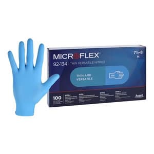 Ansell Microflex 92-134 Versatility Nitrile Exam Gloves, Powder Free, Non-Sterile, Textured Fingertips, Medium (7.5-8), Blue, 100/Box, 92134080 thumbnail 13