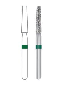 Midwest® #847/016 Coarse Multi-Use Diamond Bur, Taper Flat End, Friction Grip Short Shank, 1.6 mm Diameter, 8.0 mm Length, Green Ring, 5/Pkg thumbnail 3