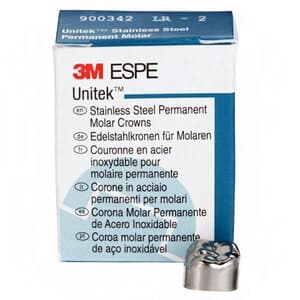 3M Unitek Permanent Stainless Steel Crown, Molar, Size LR2, Refill Pack of 5 - UNITEK CROWNS 1LR2 SS PERM. MOLAR - Image 1