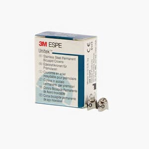 3M Unitek Permanent Stainless Steel Crown, Bicuspid, Lower Right, Size 0, Refill Pack of 5 - UNITEK CROWN 1LR0 SS PERM. BICUSPID - Image 1