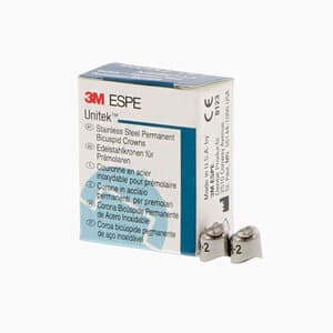 3M Unitek Permanent Stainless Steel Crown LR-2 (Left Second Bicuspid), Refill Pkg/5 - UNITEK CROWNS 1LR2 SS PERM. BICUSPID - Image 1