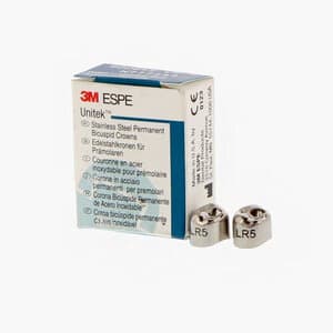 3M Unitek Permanent Stainless Steel Crown, LR-5 (Left Lower Bicuspid), Refill Pkg/5 - UNITEK CROWNS 2LR5 SS PERM. BICUSPID - Image 1