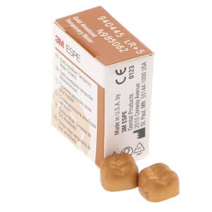 3M Unitek Gold Anodized Temporary Crown, Lower Right Second Molar, Size 5, Pkg/5, 2LR5 - UNITEK CROWNS 2LR5 GOLD ANODIZED TEMP. MOLAR - Image 1