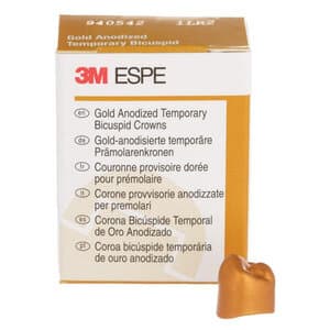 3M Unitek Gold Anodized Temporary Crown, Lower Right First Bicuspid, Size 2 (LR-2), Pkg/5 - UNITEK CROWNS 1LR2 GOLD ANOD TEMP. BISCUSPID - Image 1