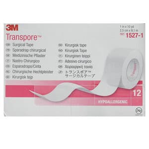 3M Transpore Hypoallergenic Transparent Surgical Tape, 1" x 10 yd, Box of 12 - 3M TRANSPORE HYPOALLERGENIC TRAN. TAPE BX12 10YD - Image 1
