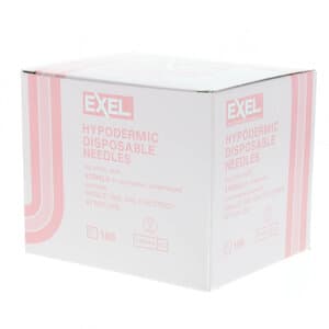 Exel Hypodermic Needle, 18G x 1", Sterile, Luer Lock/Slip, Regular Wall, Pink Hub, 100/Box - Exel Needle 18G x 1" Sterile Luer Lock/Slip (100) - Image 1