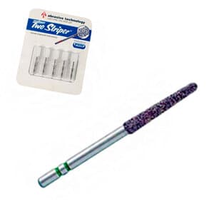 Premier Two Striper Diamond Bur, FG, Flame, Coarse, #260.10C, 1.4 mm Major/0.5 mm Minor Diameter, 10 mm Length, Green Ring, 5/Pk, 2015125 thumbnail 11