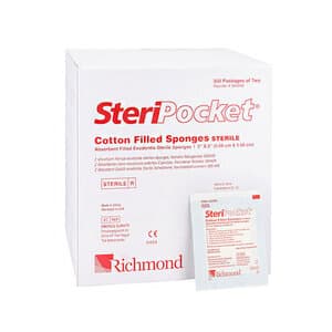 Richmond Dental SteriPocket Nonwoven Cotton Filled 2" x 2" Sterile Sponges, 2 Sponges/Pack, 300 Packs/Box - SPONGE 2X2 STERIPOCKET COT. FILLED STERILE PK300 - Image 1