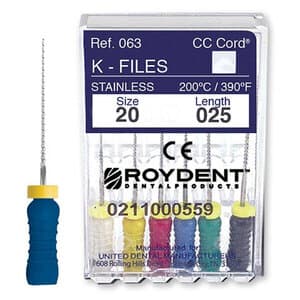 Roydent K-Type Files #20 (Yellow), 25mm, Stainless Steel, Pack of 6, 06325020R thumbnail 9