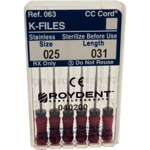 Roydent K-Type Files, Size #25, 31mm, Stainless Steel, Color-Coded Red, 6/Pack, 06331025R thumbnail 6