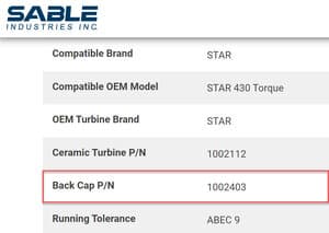 Sable Back Cap Replacement for STAR® 430 Torque Handpiece, P/N 1002403 - Sable Back Cap Replacement for STAR® 430 Torque Handpiece - Image 1