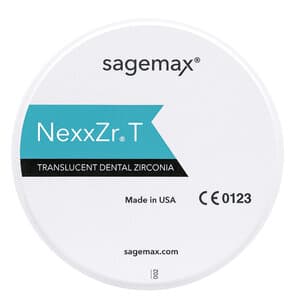Sagemax NexxZr T Zirconia CAD/CAM Disc, Shade A1, W98, 10mm Thickness, Single Disc thumbnail 2