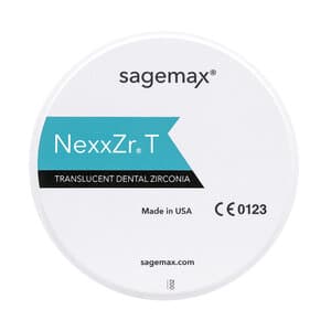 Sagemax NexxZr T Zirconia CAD/CAM Disc, A4 Shade, W98, 10mm Thickness, Single Disc thumbnail 2