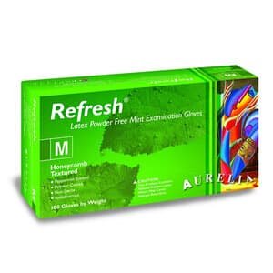 Aurelia Refresh Medium Latex Powder-Free Exam Gloves, Peppermint Scented, Green, 100/Box thumbnail 3