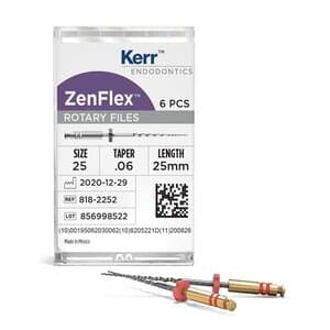 ZenFlex NiTi Rotary Shaping File, .25/.06, 25mm, Non-Cutting Tip, 6/Pk, 818-2252 thumbnail 12
