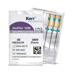 ZenFlex ONE Reciprocating NiTi File, Medium (Green), .35/.06, 21mm, 3/Pk, 818-2607 thumbnail 7