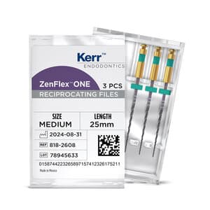 ZenFlex ONE Reciprocating NiTi File, Medium (Green), .35/.06, 25mm, 3/Pk, 818-2608 thumbnail 12
