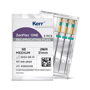 ZenFlex ONE Reciprocating NiTi File, Medium (Green), .35/.06, 31mm, 3/Pk, 818-2609 thumbnail 7
