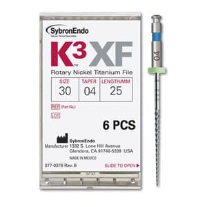 K3 Nickel Titanium Rotary Endodontic Files, #30, .04 Taper, 25mm, Blue, 6/Pk, 825-4305 thumbnail 12